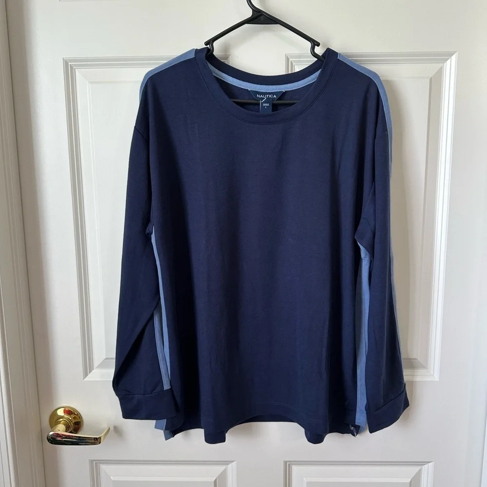 Nautica Navy Blue Long Sleeve and Pant Pajama Set Size L